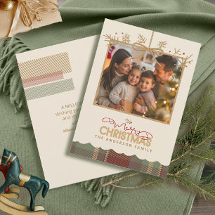 Tarjeta Festiva Navidades de Tartán Trim colgando foto ID1141A