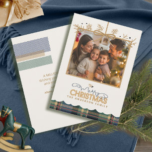 Tarjeta Festiva Navidades de Tartán Trim colgando foto ID1141B