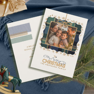 Tarjeta Festiva Navidades de Tartan Trim Un mensaje de foto ID1141