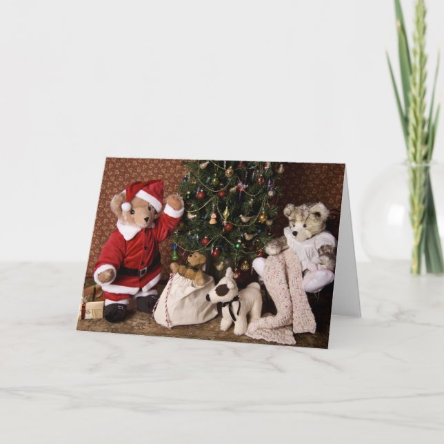 Tarjeta Festiva navidades de Teddy Bear Santa (Anverso)