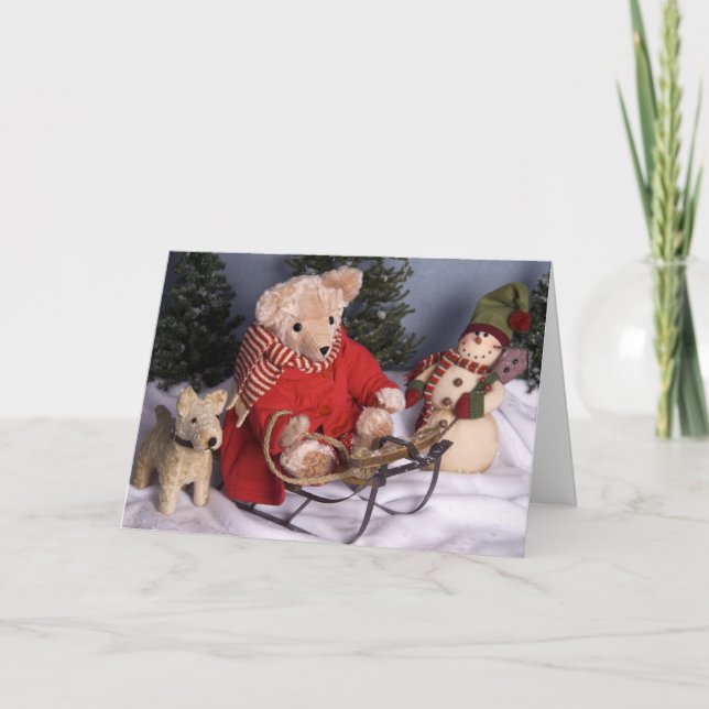 Tarjeta Festiva navidades de Teddy Bear y Amigos de Sledding 4019 (Anverso)