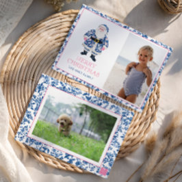 Tarjeta Festiva Navidades de tela de la Chinoiserie rosa azul Sant