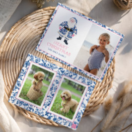 Tarjeta Festiva Navidades de tela de la Chinoiserie rosa azul Sant