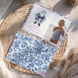 Tarjeta Festiva Navidades de tela de la Chinoiserie rosa azul Sant