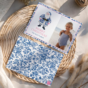 Tarjeta Festiva Navidades de tela de la Chinoiserie rosa azul Sant
