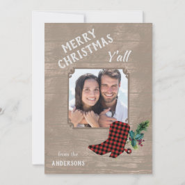 Tarjeta Festiva Navidades de temas occidentales de madera y botas