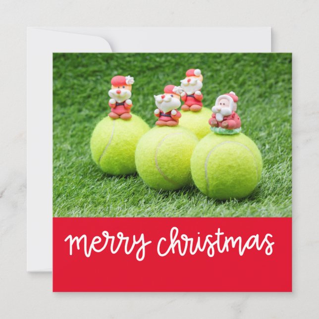 Tarjeta Festiva Navidades de tenis con baile de tenis con Santa Cl (Anverso)