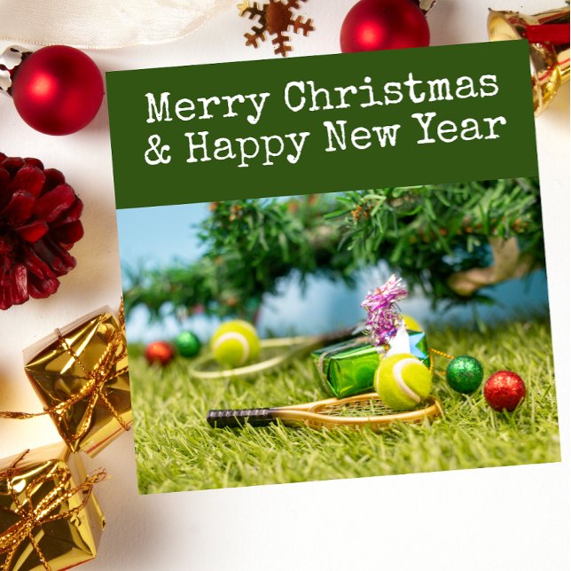Tarjeta Festiva Navidades de tenis con baile de tenis y adornos (Subido por el creador)