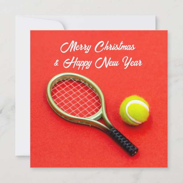 Tarjeta Festiva Navidades de tenis con pelota de tenis para el jug (Anverso)
