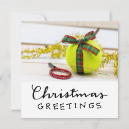 Tarjeta Festiva Navidades de tenis con pelota de tenis y raqueta