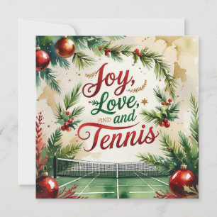 Tarjeta Festiva Navidades de tenis con pelota de tenis y raqueta