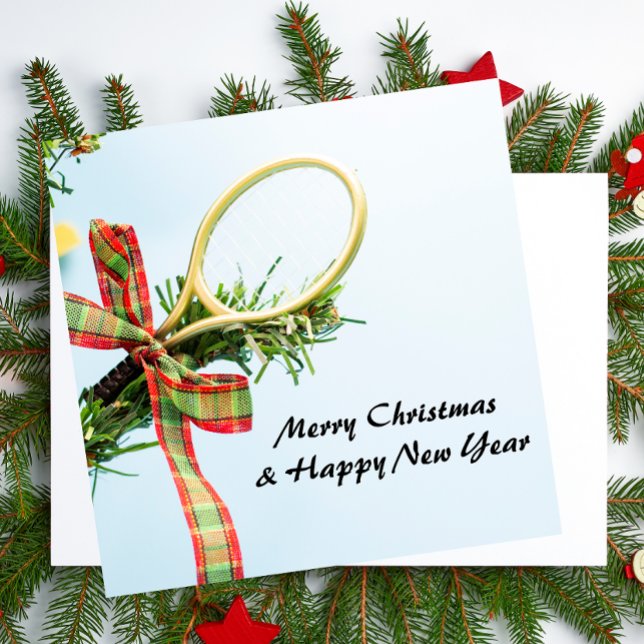 Tarjeta Festiva Navidades de tenis con pelota de tenis y raqueta (Subido por el creador)