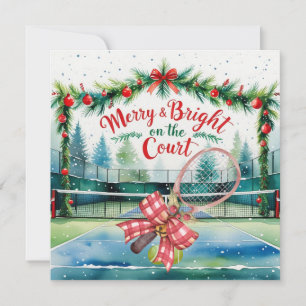Tarjeta Festiva Navidades de tenis con pelota de tenis y raqueta