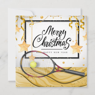 Tarjeta Festiva Navidades de tenis con pelota de tenis y raqueta