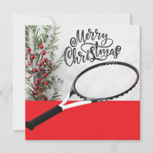 Tarjeta Festiva Navidades de tenis con pelota de tenis y raqueta