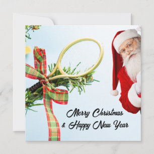 Tarjeta Festiva Navidades de tenis con pelota de tenis y raqueta