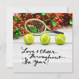 Tarjeta Festiva Navidades de tenis con pelota de tenis y raqueta