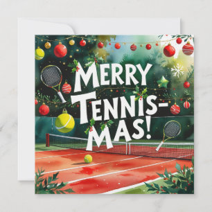Tarjeta Festiva Navidades de tenis con pelota de tenis y raqueta