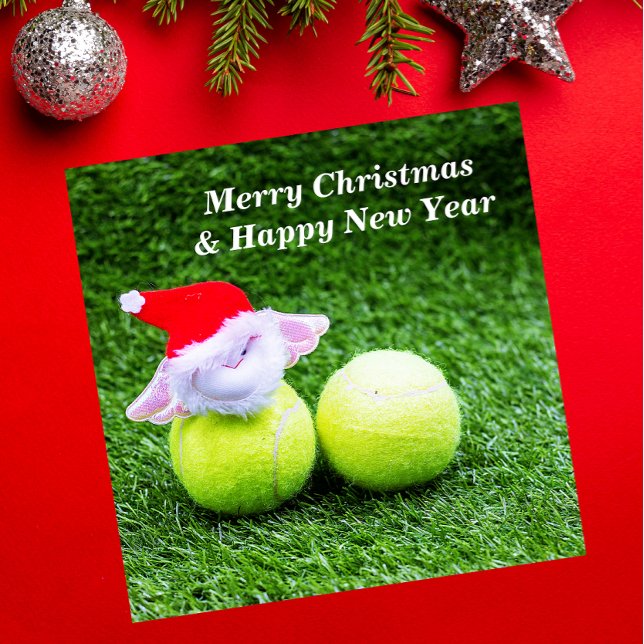Tarjeta Festiva Navidades de tenis con pelota de tenis y Santa Cla (Subido por el creador)
