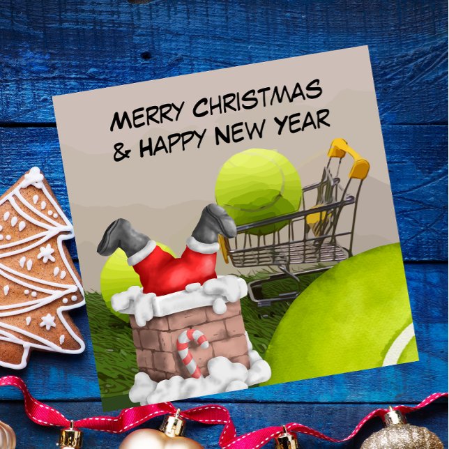 Tarjeta Festiva Navidades de tenis con pelota de tenis y Santa Cla (Subido por el creador)