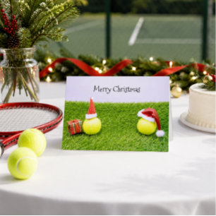 Tarjeta Festiva Navidades de tenis con pelota de tenis y Santa hat