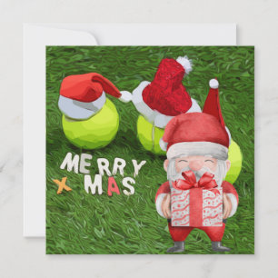 Tarjeta Festiva Navidades de tenis con pelota de tenis y Santa hat