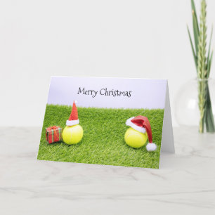 Tarjeta Festiva Navidades de tenis con pelota de tenis y Santa hat