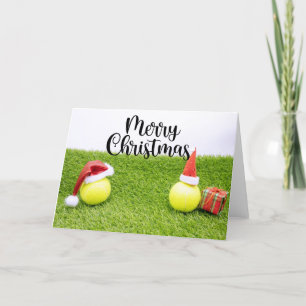 Tarjeta Festiva Navidades de tenis con pelota de tenis y sombrero