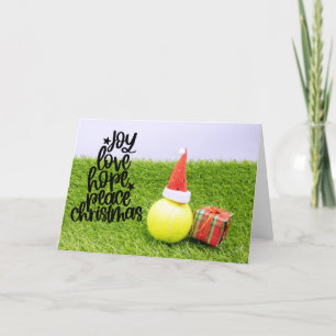 Tarjeta Festiva Navidades de tenis con pelota de tenis y sombrero