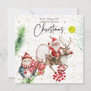 Tarjeta Festiva Navidades de tenis con Santa Claus