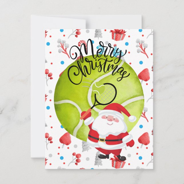 Tarjeta Festiva Navidades de tenis con Santa Claus (Anverso)