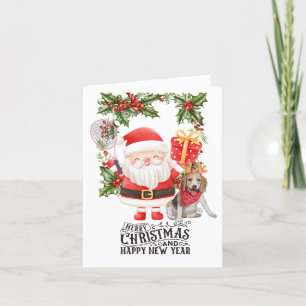 Tarjeta Festiva Navidades de tenis con Santa Claus
