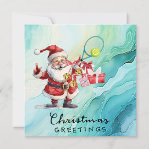 Tarjeta Festiva Navidades de tenis con Santa Claus