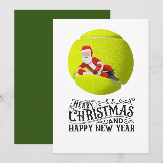 Tarjeta Festiva Navidades de tenis con Santa Claus (Anverso / Reverso)