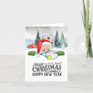 Tarjeta Festiva Navidades de tenis con Santa Claus