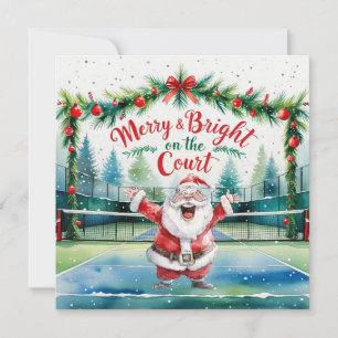 Tarjeta Festiva Navidades de tenis con Santa Claus en la cancha