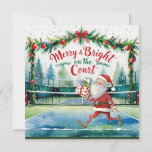 Tarjeta Festiva Navidades de tenis con Santa Claus en la cancha