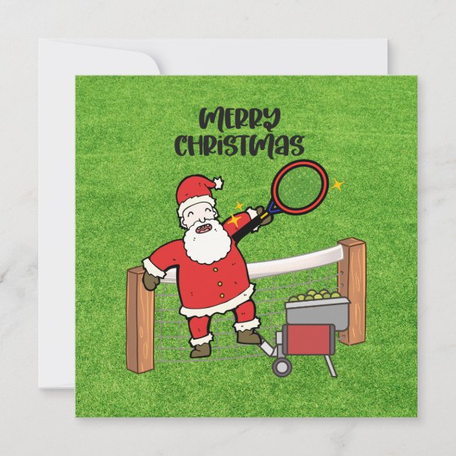 Tarjeta Festiva Navidades de tenis con Santa Claus jugando al baló (Anverso)