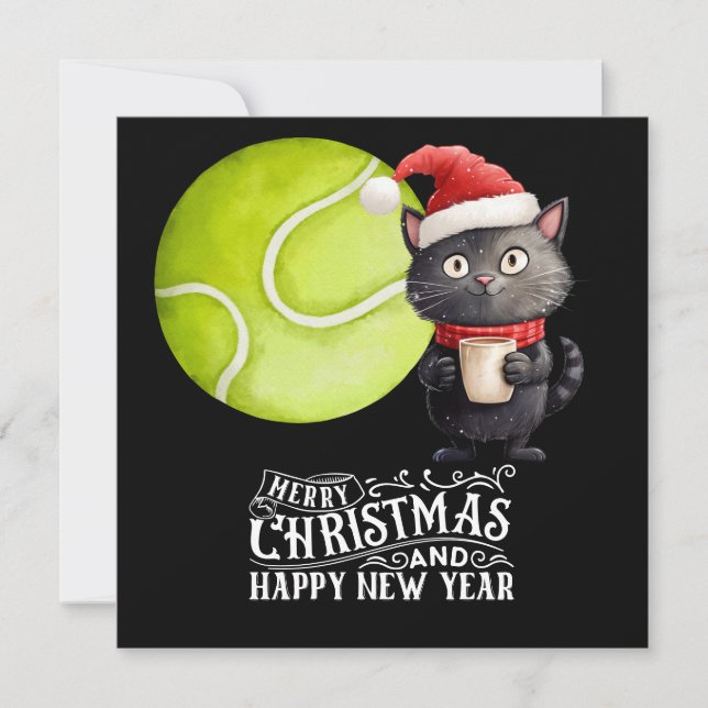 Tarjeta Festiva Navidades de tenis con Santa Gata (Anverso)