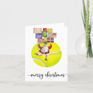 Tarjeta Festiva Navidades de tenis con tema de perro y pelota