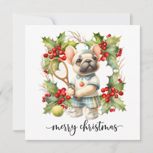 Tarjeta Festiva Navidades de tenis con tema de perro y pelota