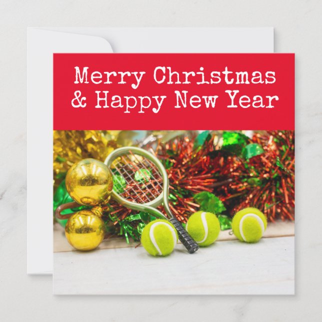 Tarjeta Festiva Navidades de tenis con tema de tenis (Anverso)
