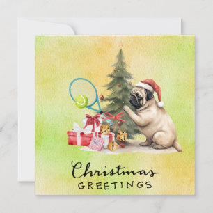 Tarjeta Festiva NAVIDADES de tenis de perro de PUG temáticos