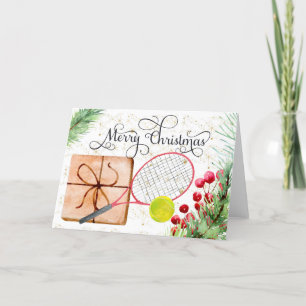Tarjeta Festiva Navidades de tenis pelota de tenis Rackcolor de ag