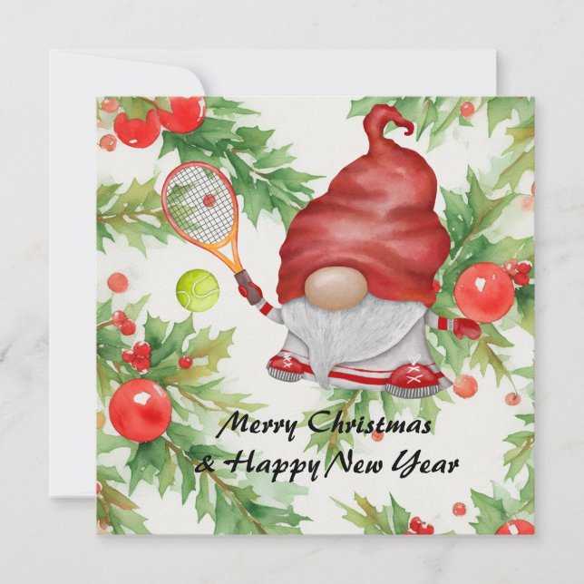 Tarjeta Festiva Navidades de tenis temática para jugador (Anverso)