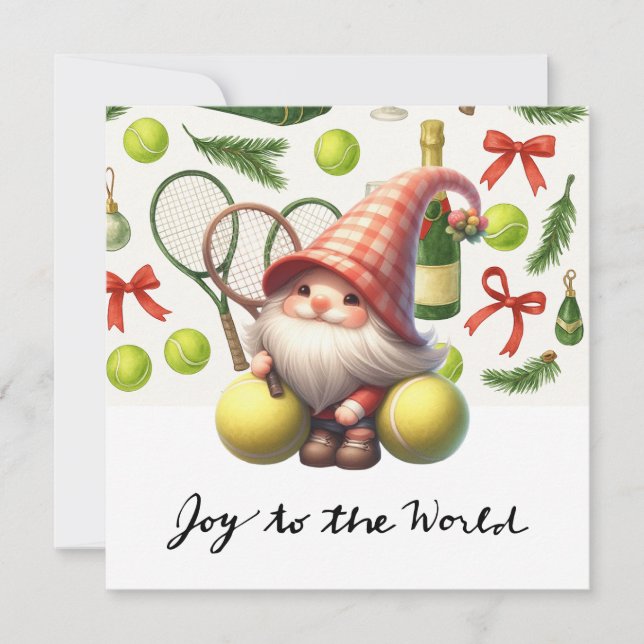 Tarjeta Festiva Navidades de tenis temáticos con raqueta y pelota (Anverso)