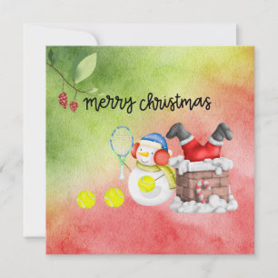 Tarjeta Festiva Navidades de tenis y de snowman acuarela