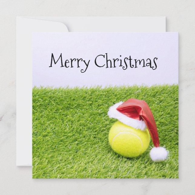 Tarjeta Festiva Navidades de tenis y pelota de tenis y sombrero Sa (Anverso)
