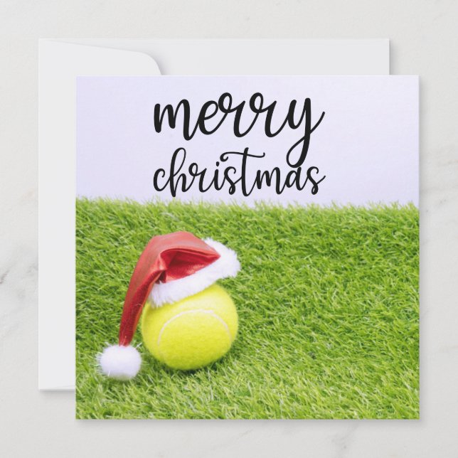Tarjeta Festiva Navidades de tenis y pelota de tenis y sombrero Sa (Anverso)