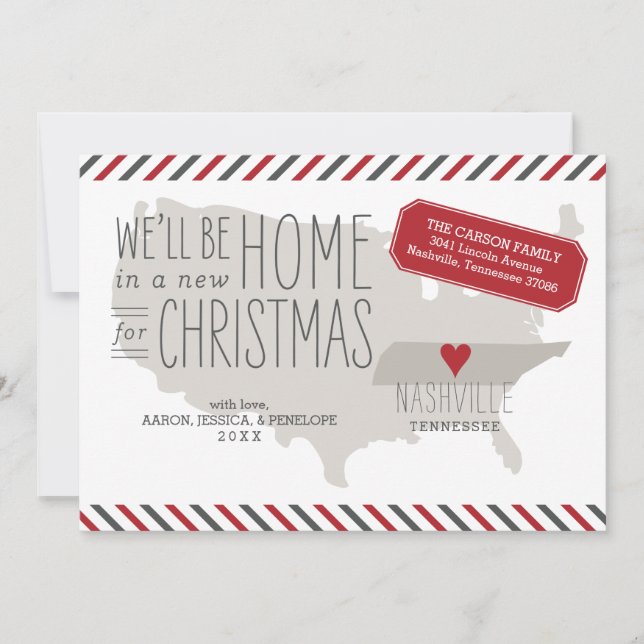 Tarjeta Festiva Navidades de Tennessee mudándose de vacaciones en  (Anverso)